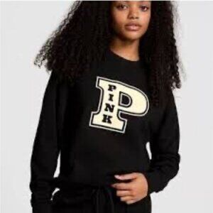 PINK Victoria Secret Black Ivy Fleece Classic Crew Sweatshirt XXL